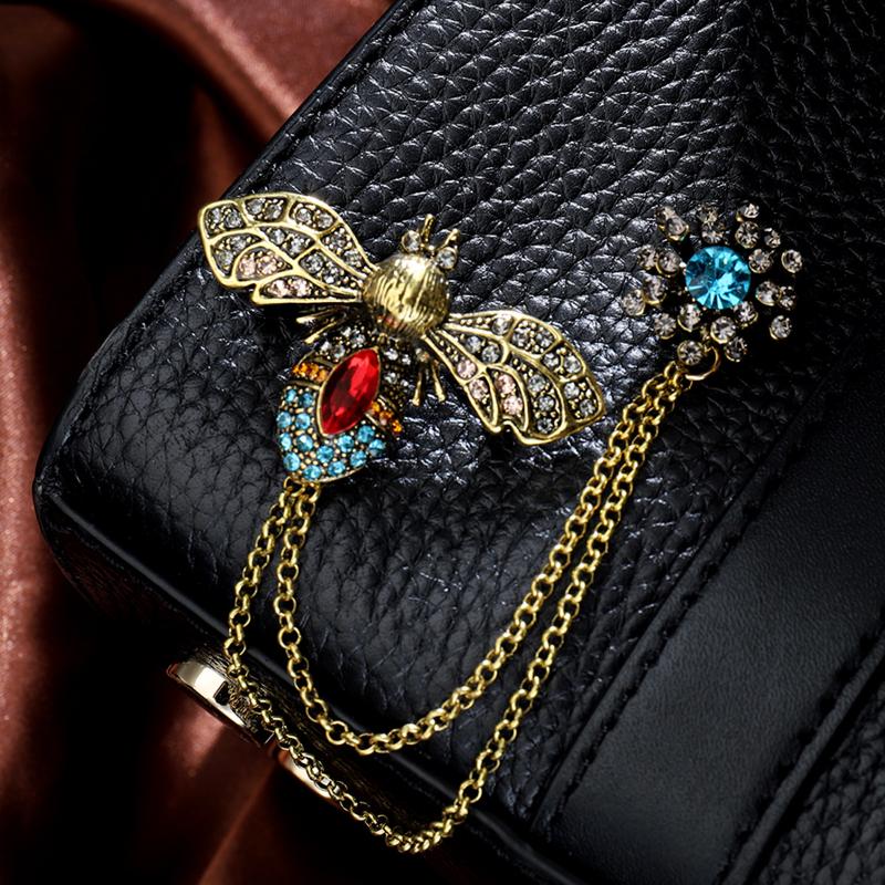Vintage Cute Animal Bee Metal Chain Brooches Man Suit Shirt Pin Women Coat Jewelry Accessories Gift