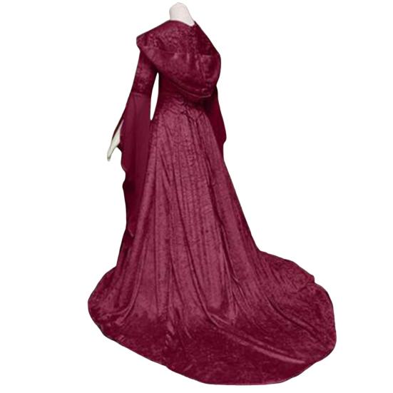 Halloween Dress Medieval Renaissance Devil Pagan Witch Wedding Dress Hooded Maxi Dress Cosplay Costume for Role-Playing Halloween Party