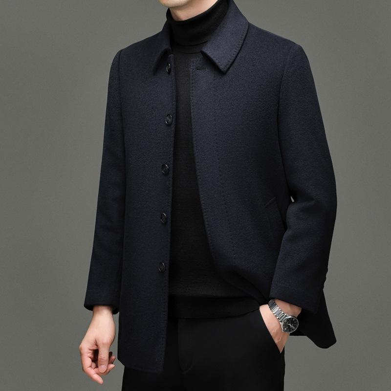 Hengyuanxiang Herren Quadratischer Kragen Mittellanger Wollmantel mit Abnehmbarem Daunenfutter - 2025 Herbst/Winter Warmer Windbreaker