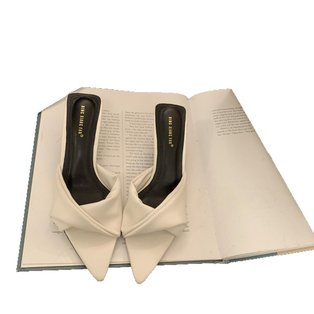 High Heels Women Spring and Summer Wear Pointed Slippers Kitten Heel Slippers Open Toe Fashion Denim Cool Slippers Women