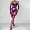 3XL Large Size Crotchless Bodysuit with Garters Stockings Gloves Sexy Lingerie Lace Perspective Uniform Exotic Bra and Panty Set