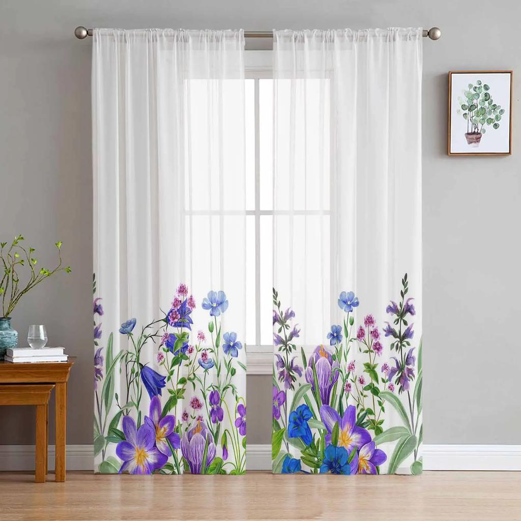 Plants Flowers Leaves Curtain Window Tulle Living Room Bedroom Kitchen Chiffon Treatment Decorations Curtains Light Filtering Made Of Polyester Area