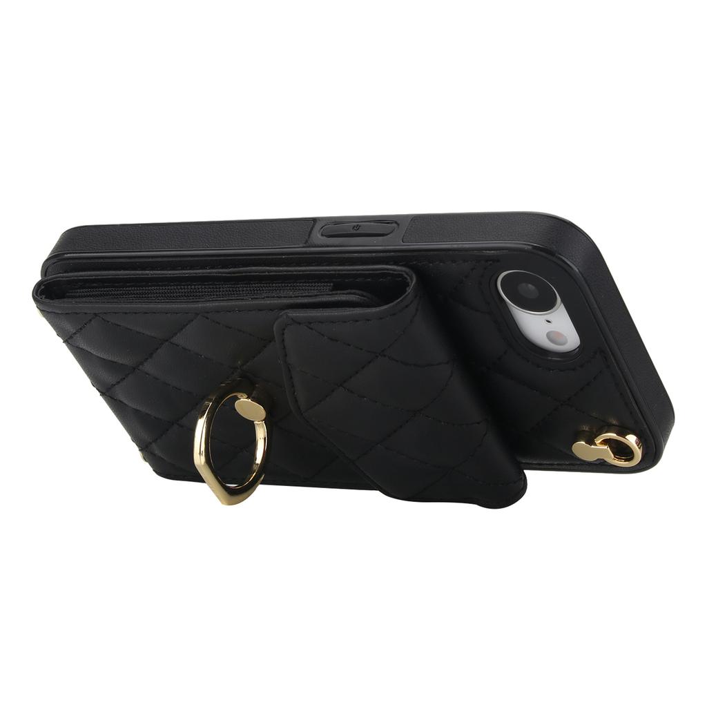 For iPhone 16e Case RFID Blocking Card Bag Leather+TPU Crossbody Phone Cover with Ring Kickstand