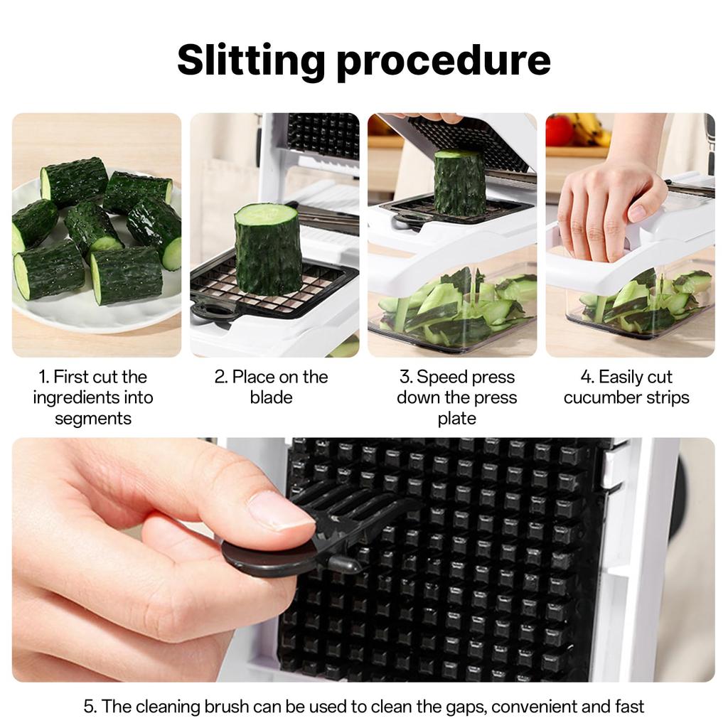 Irishom Gemüsemini-Küche Multifunktionaler Eiweißtrenner mit Handschutz 22-in-1 Schneider, Reibe, Hobel, Selbst reinigendes Hackmesser, Würfel,