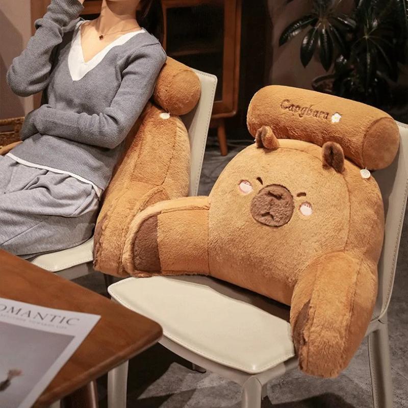 Plush Fur Brown Cartoon Seat Cushion Pillow Office Chairs Protect Waist Cushion Home Living Room Sofa Pillow Decoration