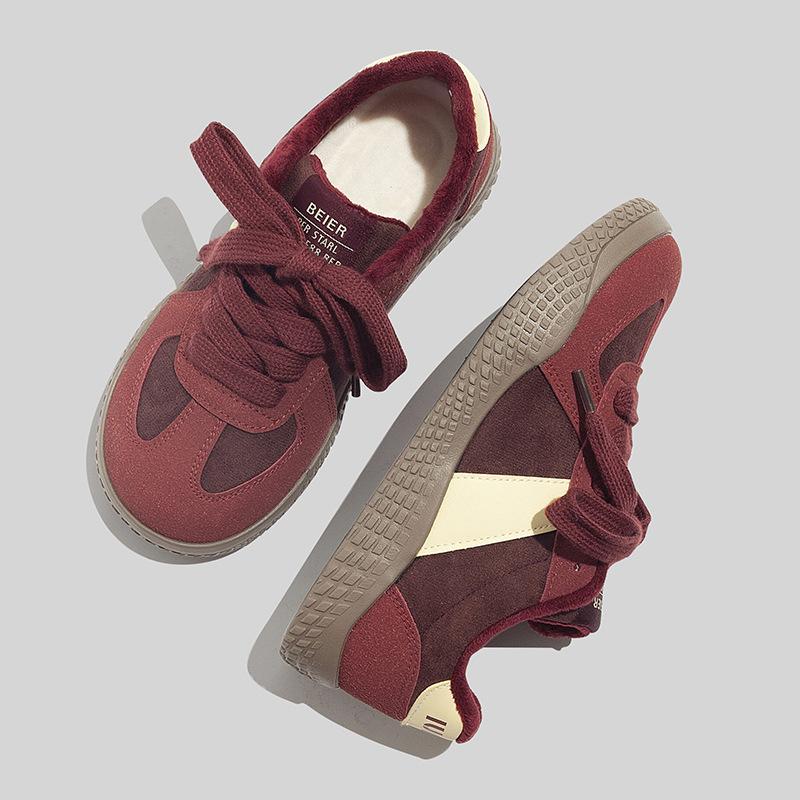 Belle winter cotton shoes two cotton warm niche board shoes 2026 Korean version velvet retro German training shoes