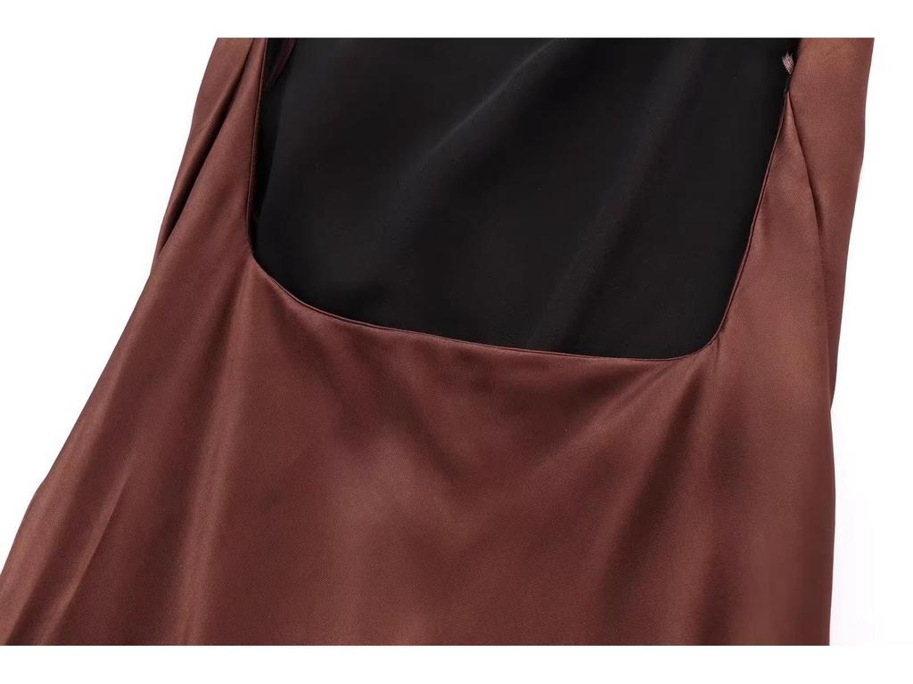 Vestido de Satén de Seda Europeo y Americano para Mujer, Delgado, sin Espalda