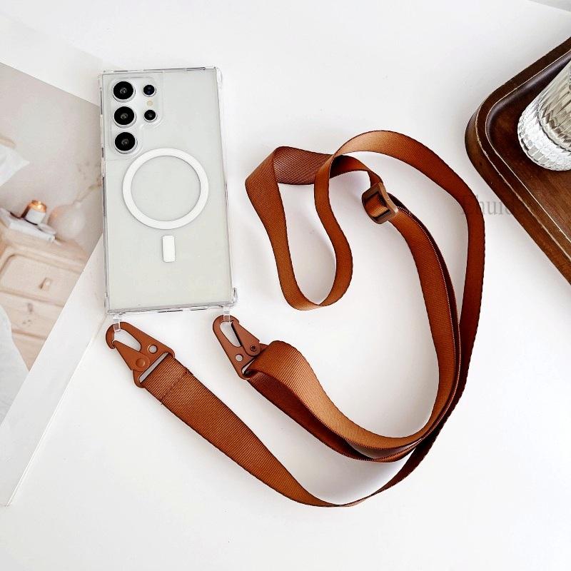 Lanyard Magnetic Case For Samsung Galaxy S25 Plus S23 S24 Ultra Magsafe Crossbody Strap Wireless Charging Acrylic Clear Cover