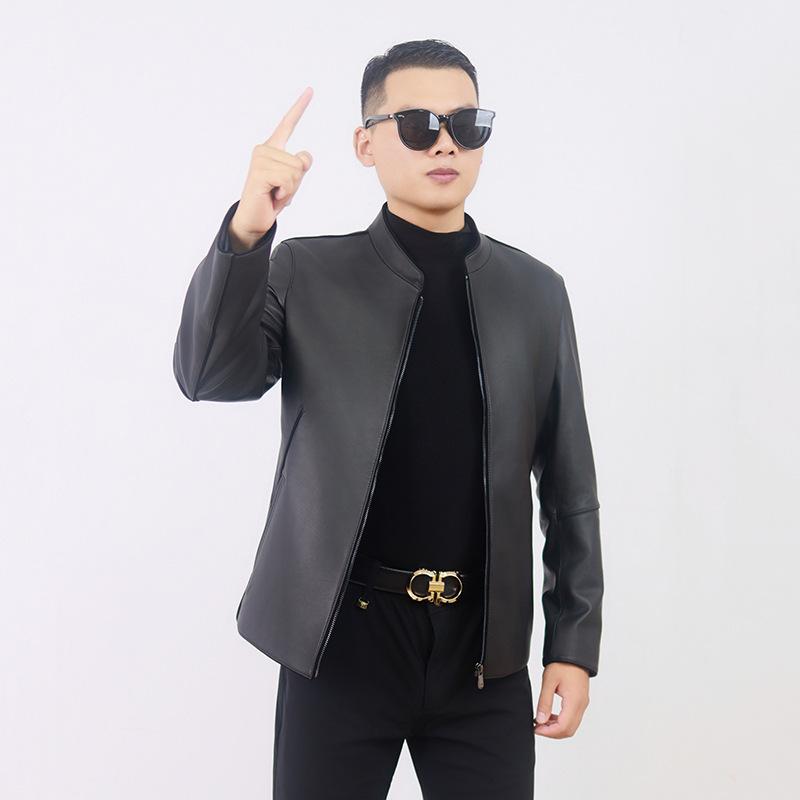 

Genuine leather jacket new men s top layer sheepskin small stand collar slim fit spring and autumn casual jacket for young and middle-aged people 5XL