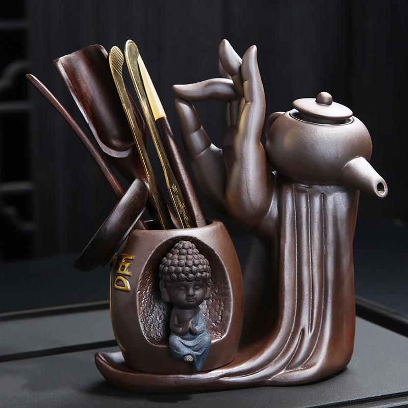 Ebony Tea Ceremony Accessories, Six Gentlemen Set, Purple Clay, Tea Drain Filter, Little Monk Decoration