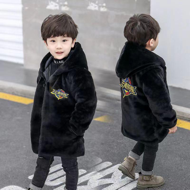 

Пальто из искусственного меха для девочек, куртка из искусственного меха норки средней и длинной длины с толстым хлопком для зимы 140