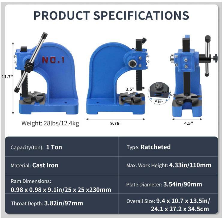 1 Ton Hand Operated Tabletop Punch Press with Bearing Tool
