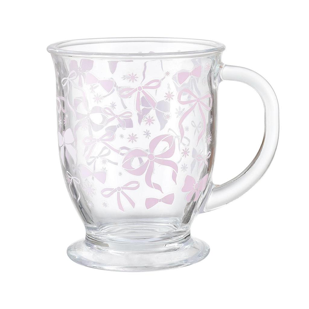 Floral Bow Large Capacity Glass Cup with Handle