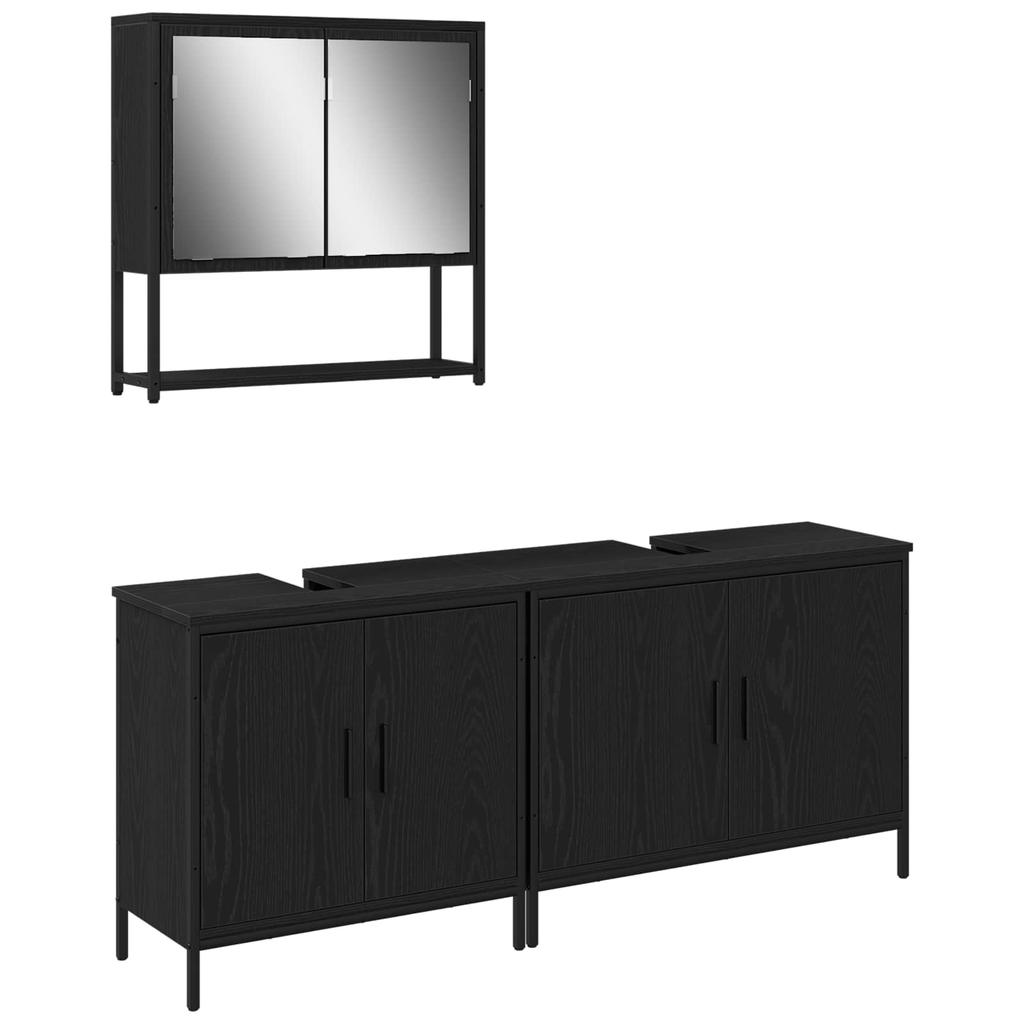 Bathroom Furniture Set with Shelf 3 Pcs Black Particle Board