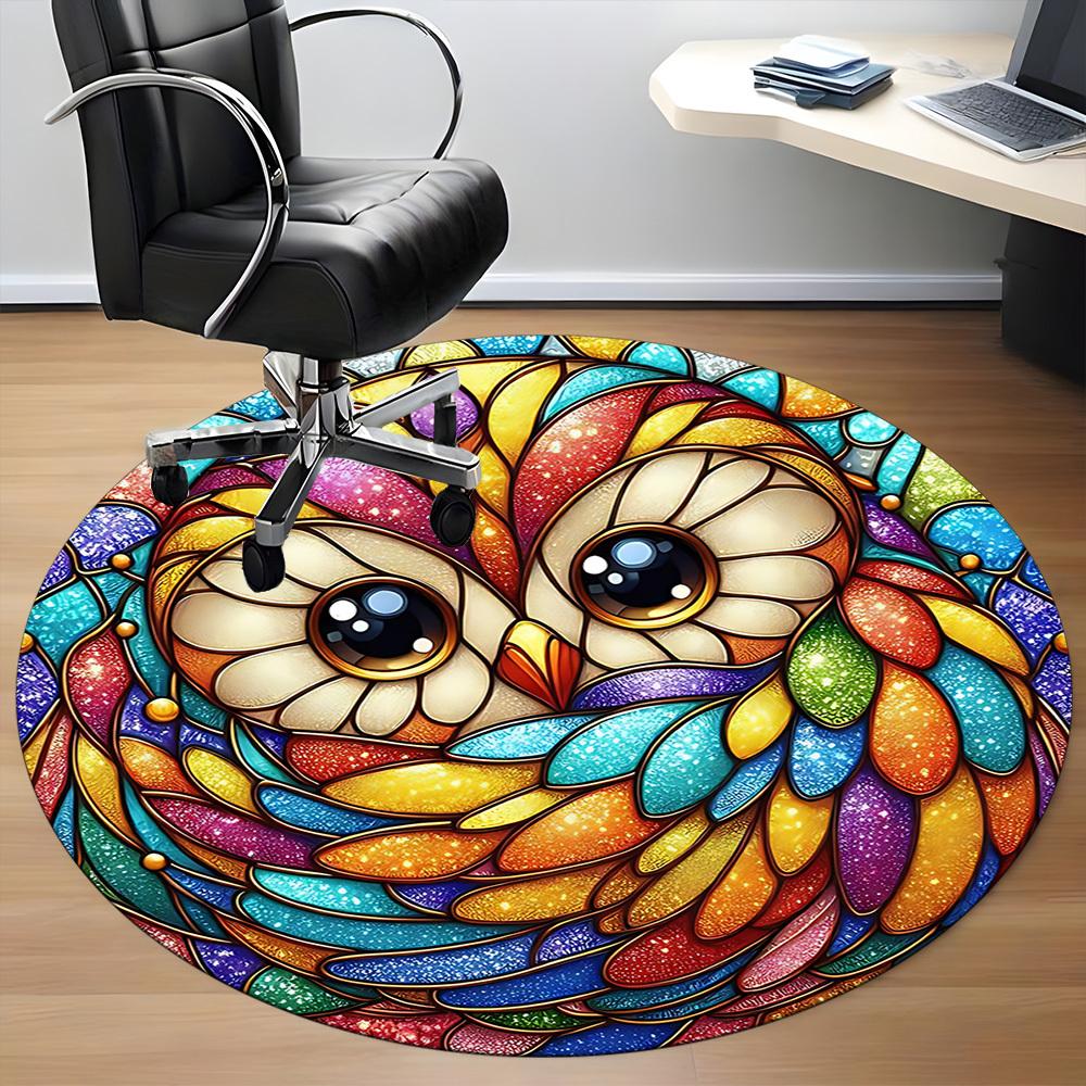 1pc Stained Glass Owl Office Round Area Rug, Under Office Chairs Bedroom Living Room Home Decor, Room Deco