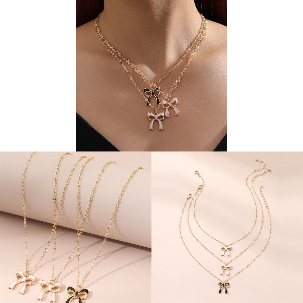 Feminine Alloy Butterfly Bow Necklace With Geometric Pendant For Women Fashion Jewelry