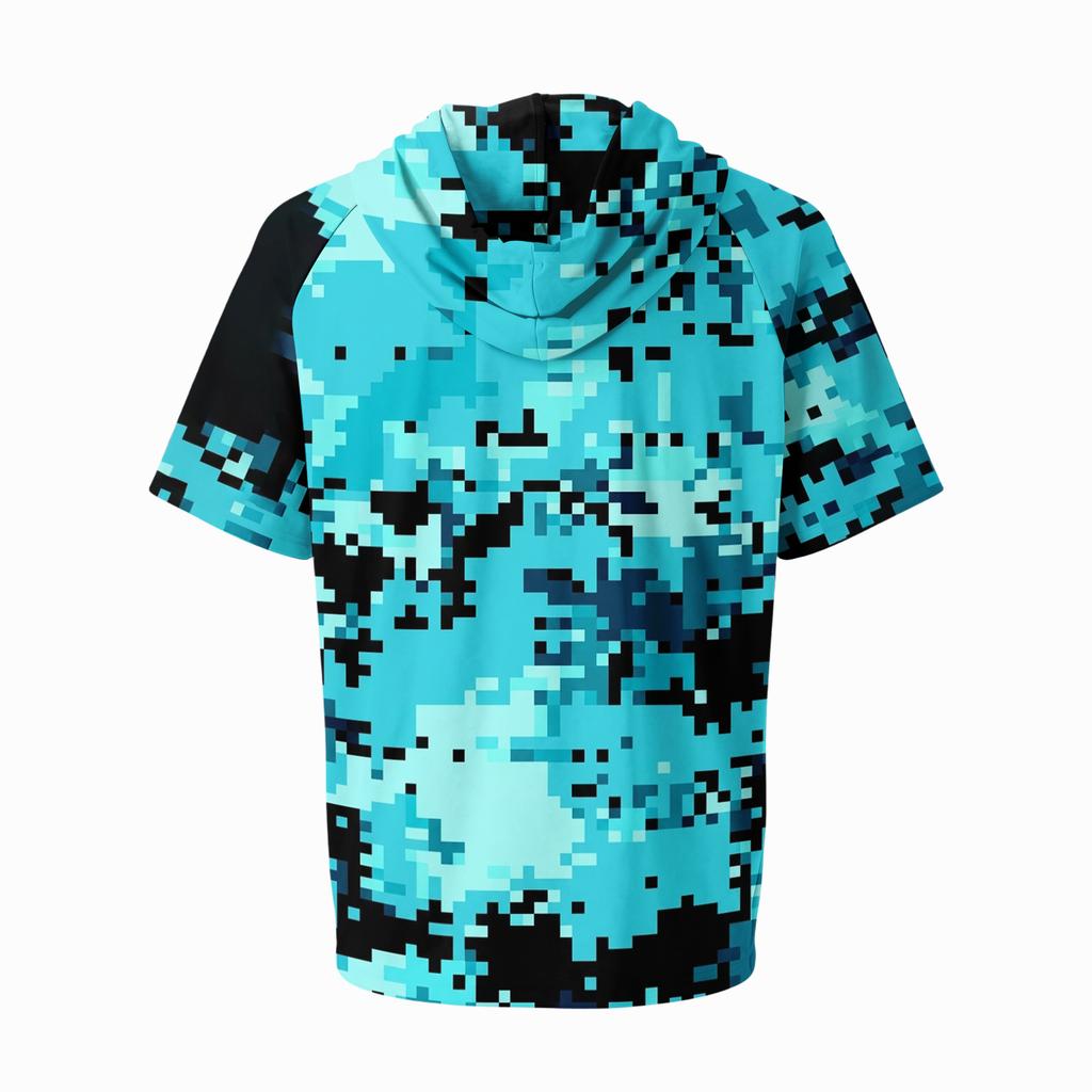 Men's Camouflage Print Raglan Sleeve Casual Sport Fishing Sun Protection Short Sleeve Hoodie Lightweight Breathable Outdoor Shirt
