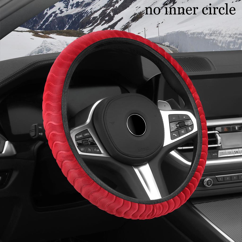 Car Steering Wheel Cover No Inner Ring 38CM High-Density Plush Car Steering Wheel Cover - Premium Soft Warm Fur Auto Accessory