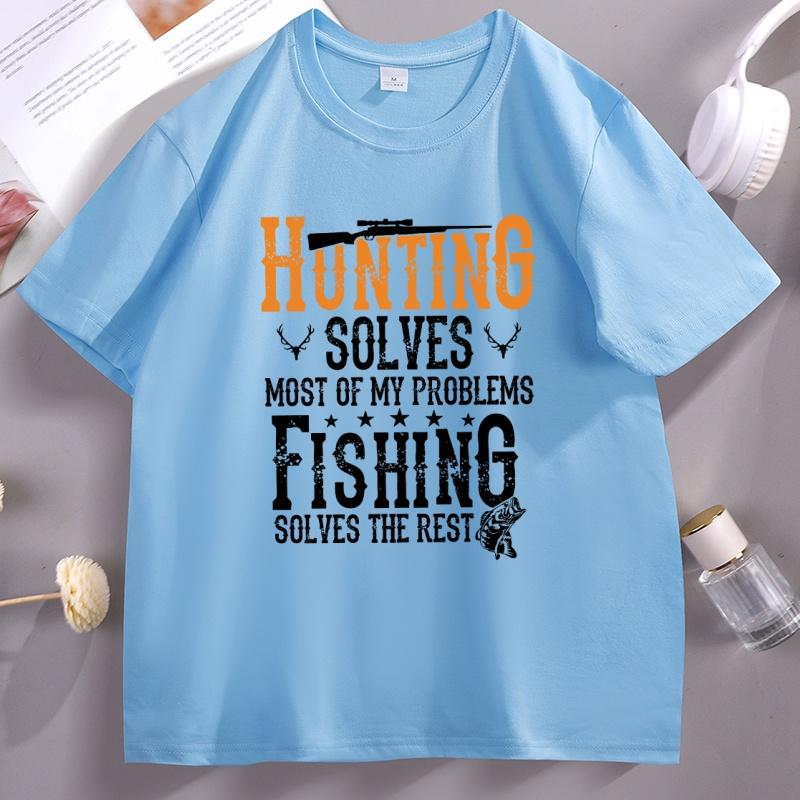 Hunting Solves Most of My Problems T Shirt Women Fishing Solves The Rest Hunting TShirt Casual Loose Short Sleeve Tees Clothes