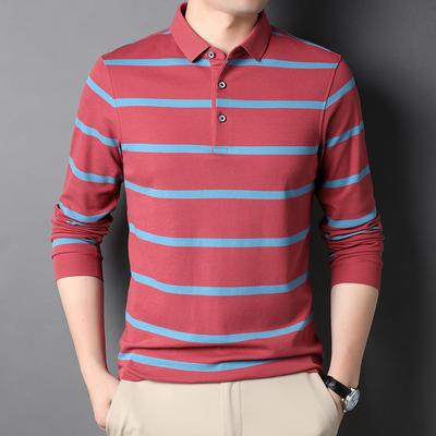 Frühling Neues Langarm Herren Gestreiftes Dünnes Revers Poloshirt Langarm T-Shirt
