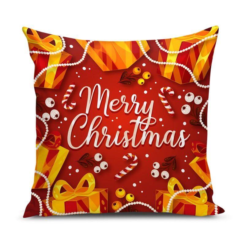 Soft Fabric Designer Decorative Printed Merry Christmas Theme Cushion Cover Xmas Decorations for Sofa Living Room Set of 5 16 x 16 inch Multi