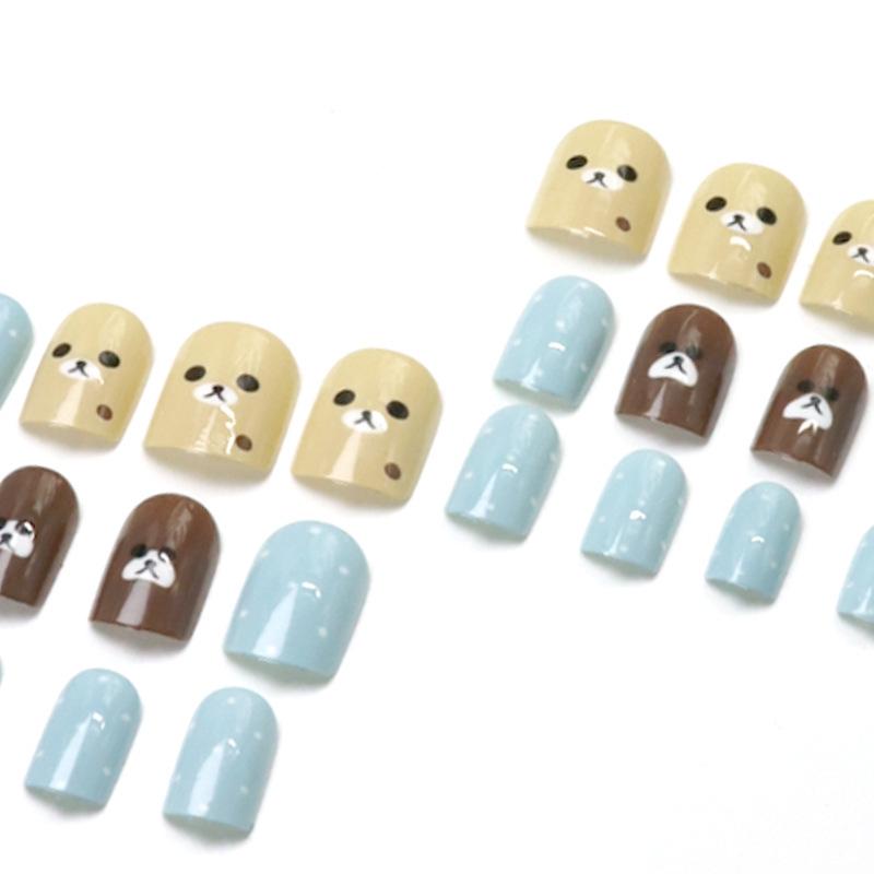 Kawa z mlekiem Misie w grochy Paznokcie na doczepienie - Urocze, Zabawne, Słodkie Naklejki do Manicure