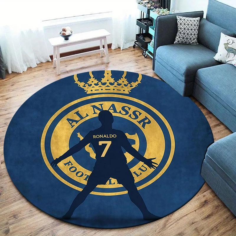 Al-Nassr FC Runder Teppich, Teppich für Wohnzimmer Schlafzimmer Sofa Spielzimmer Dekoration, Rutschfeste Fußmatte