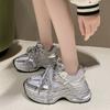 Large size dad shoes women 2025 silver new autumn mesh versatile thick sole breathable height increase casual sports shoes 42