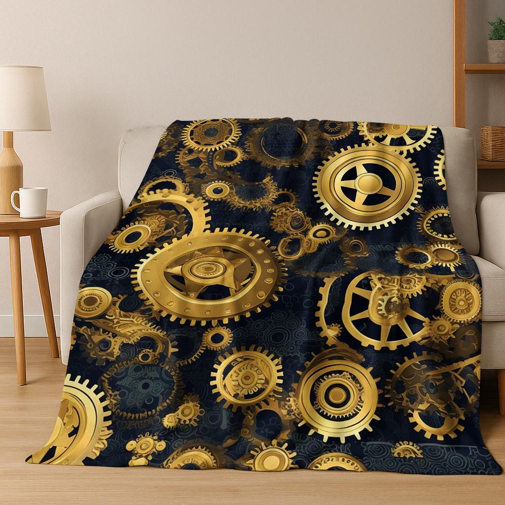 Mechanical Gear Punk Flannel Blanket Soft Warm Throw Blanket for Hom Bed Bedroom Living Room Office Travel Camping Picnic Gift
