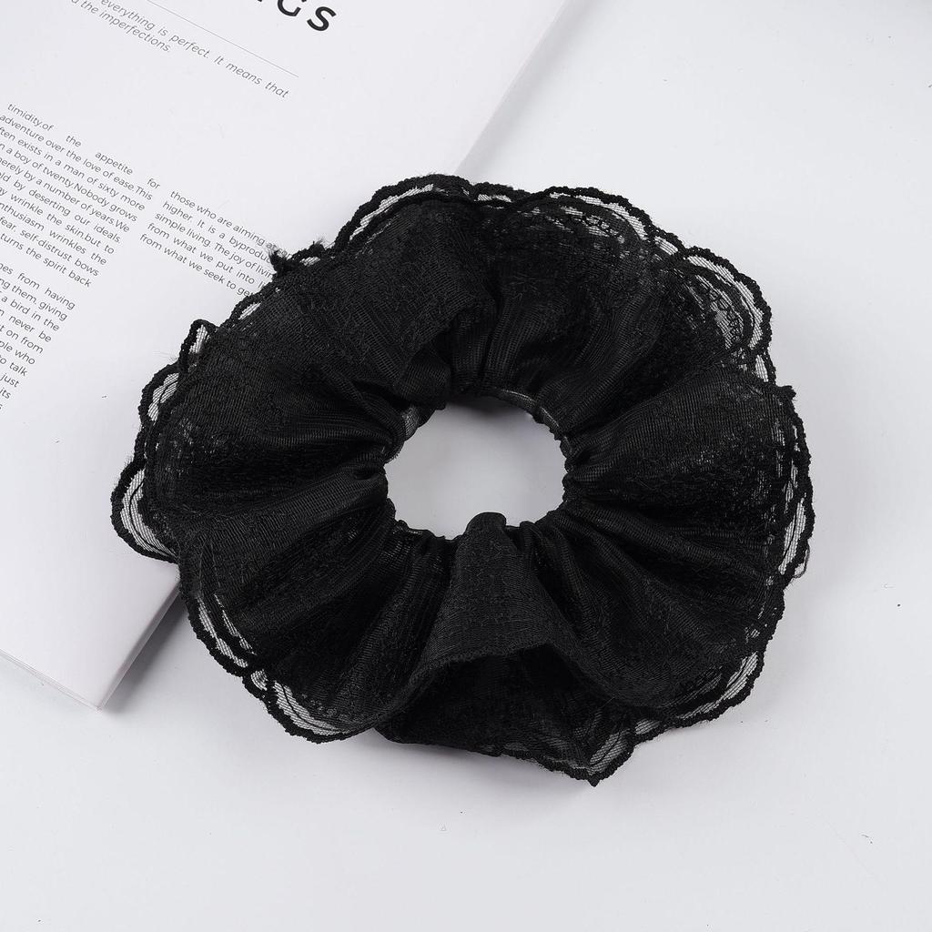 Korean Style White Lace Scrunchie for Women - Elastic French Retro Hair Tie