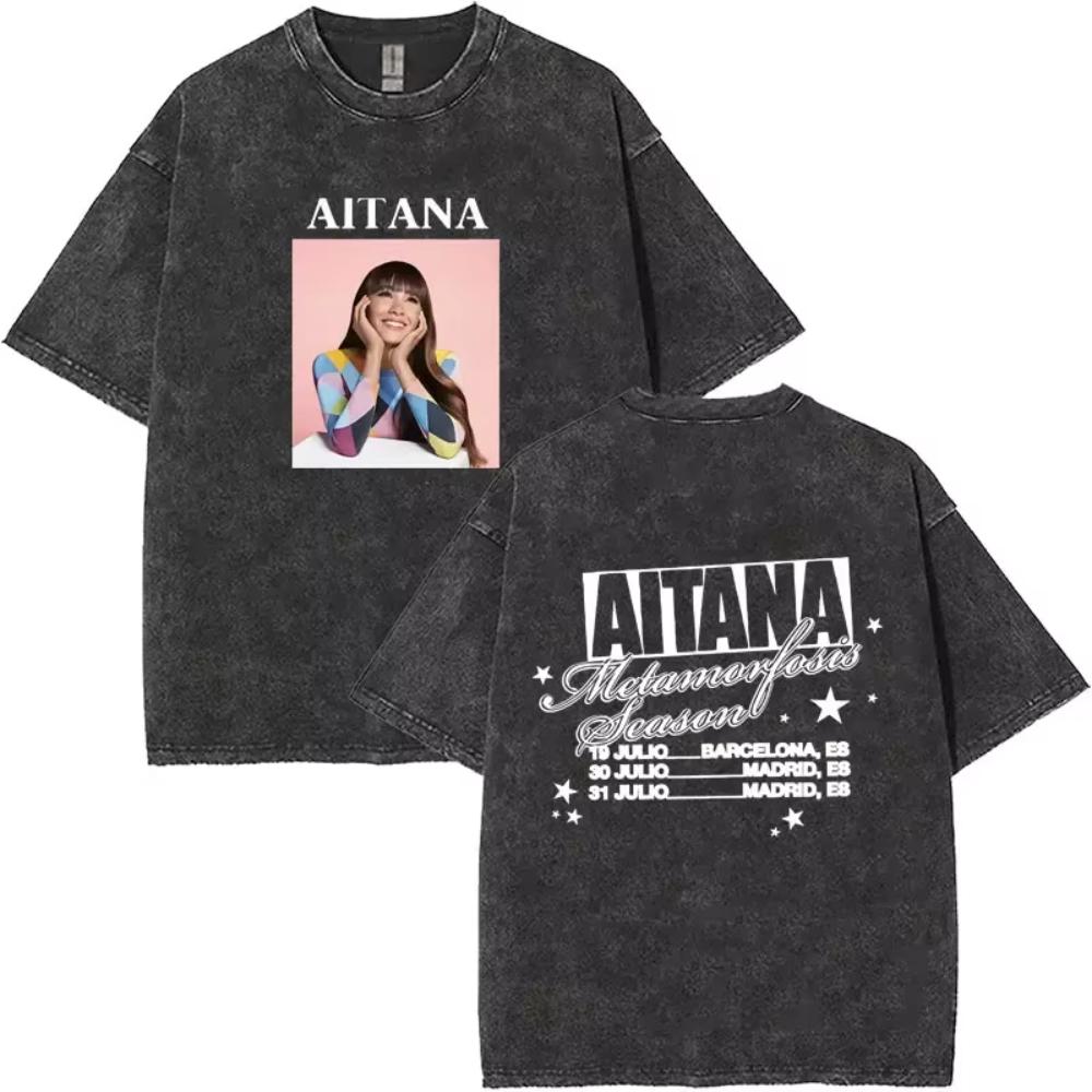 I Love Aitana CUARTO AZUL Washed Vintage Tshirt Men Women Fashion Pop Music TShirts Unisex Casual Oversized Short Sleeve Tshirt