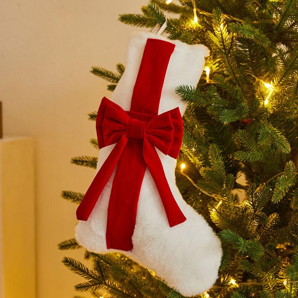 With Bow Christmas Gift Bag Cartoon Xmas Tree Hanging Socks Christmas Present Bag Kids