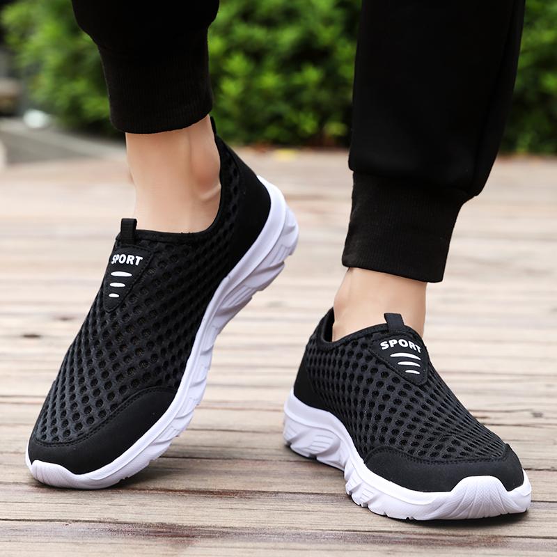Fashion Mesh Shoes for Men Breathable Summer Lightweight Hiking Comfortable Casual Shoes Black Slip-On Driving Male Loafers