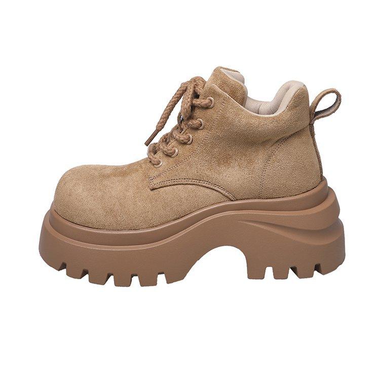 Thick-soled Martin boots women's 2025 new autumn and winter heightening Maillard rhubarb boots outdoor mountaineering short boots are popular