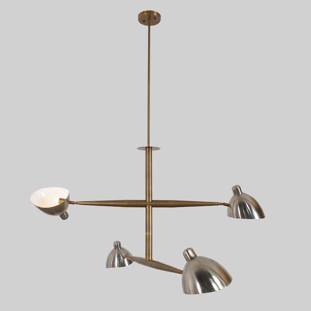 Italian Style Four Lights Brass Sputnik Chandelier Light Fixture Raw Brass Ceiling Fixture