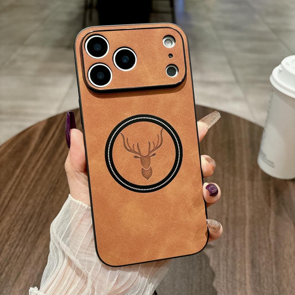 Deer Leather For Magsafe Magnetic Case For iPhone 17 Air 16 16E 15 14 Plus 13 12 11 Pro Max Wireless Charge Shockproof Cover