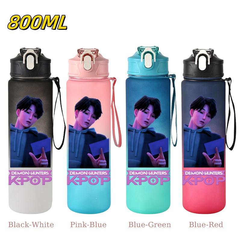 800ML KPop Demon Hunters Gradient Cartoon Print Large Capacity Straw Water Cup Outdoor Portable Sports Drink Bottles Travel Mug