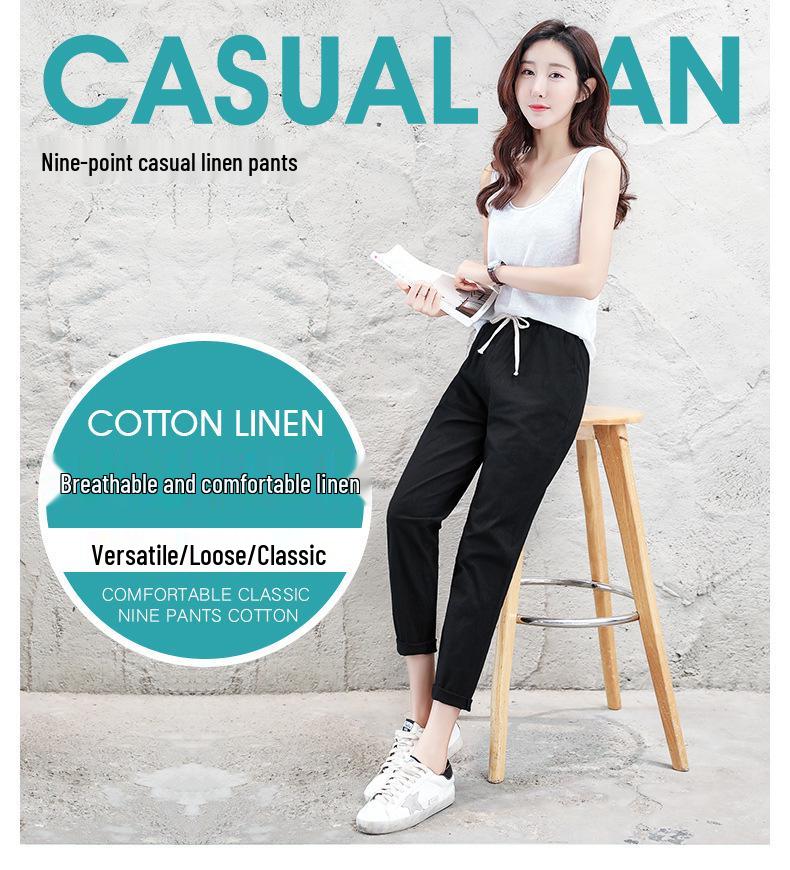 Damen Baumwollleinen Haremshose - Frühling/Herbst, Casual, Leicht, Petite, Gekürzt, Sieben/Achtel-Länge.