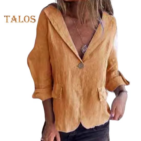 

Женский пиджак с V-образным вырезом и лацканами, длинный рукав, однотонный пиджак, весна-осень, однотонный пиджак с клапанами, деловая верхняя одежда XXL оранжевый