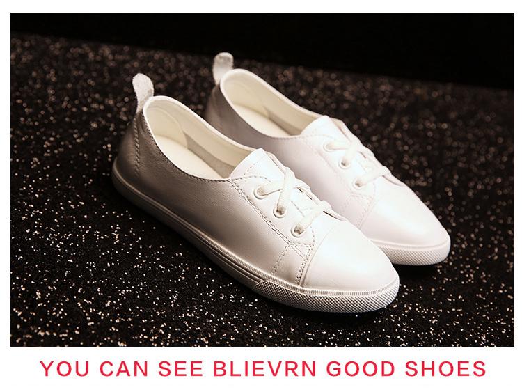 2025 Korean Style Women's White Genuine Leather Flat Casual Shoes