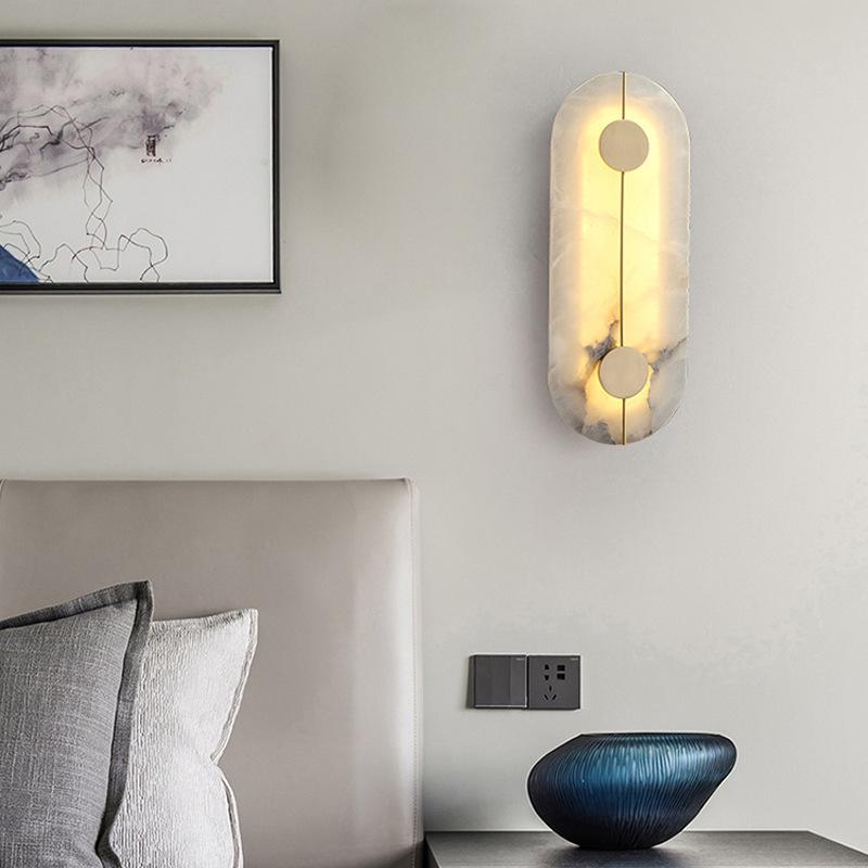Nordic Copper Marble Wall Lamp: Postmodern Round Design for Bedroom, Living Room, Office, Hotel or Lobby.
