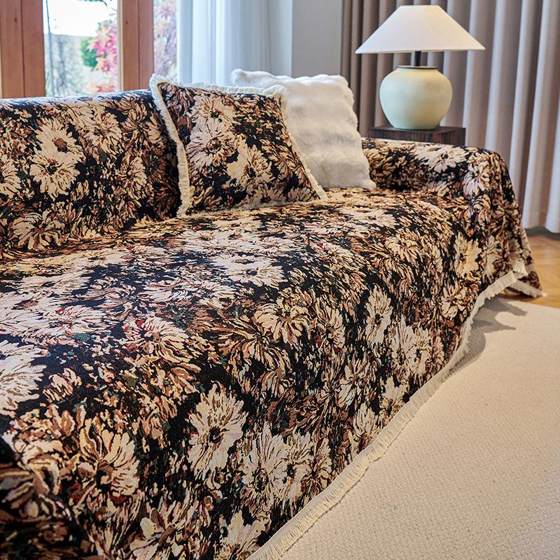 Boho Retro Sofa Cover Cotton Linen Pet Scratch Resistant Anti-Slip All-Season One-Piece Sofa Blanket
