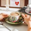 Ретро-керамические чашки и блюдца, антикварная масляная живопись, зеленые колокольчики, цветочные кофейные чашки и блюдца, послеобеденный чай в стиле Хепберн