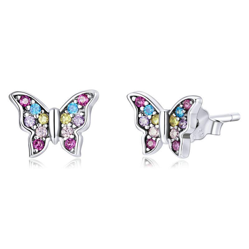 

WOSTU 925 Sterling Silver Animals Cute Paws Rainbow Stud Earrings For Women Heart Oval Flower Zircon Crab Ear Studs Jewelry Gift