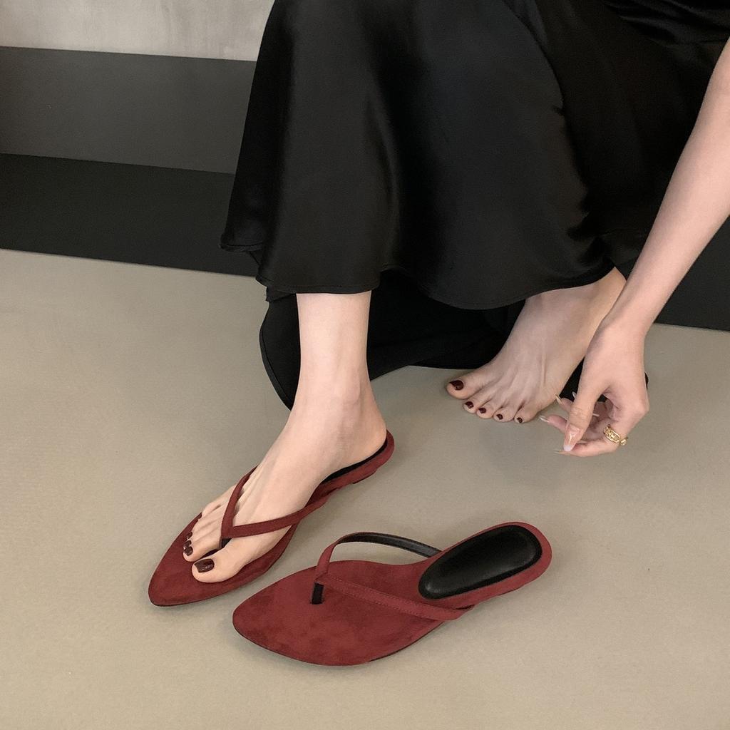 Französische Retro-Spitzkeil-Flip-Flops für Damen, leichte blaue Strand-Sandalen für den entspannten Urlaub