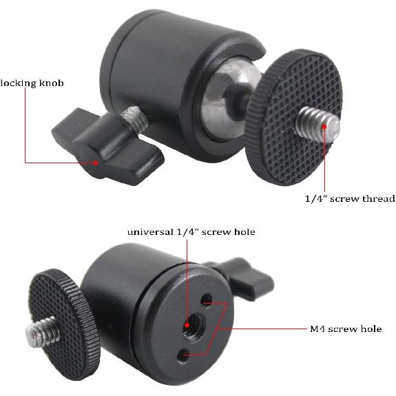 EXMAX 360 Degree Swivel Mini Tripod Ball Head with 1/4” Screw Thread Base for DSLR Camera Camcorder LED Light Tripod Monopod Bracket Compatible