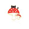Naughty Black Cat and Red Heart Mushroom Brooch