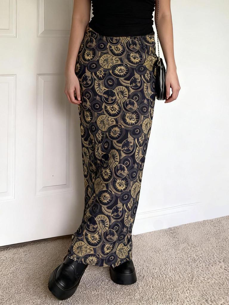 Vintage Europäischer & Amerikanischer Kreisdruck Retro Schlankmachender Rock