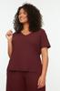 Dámská móda New Plus Big Size pyžamový set Pletený pyžamový set vínové barvy
