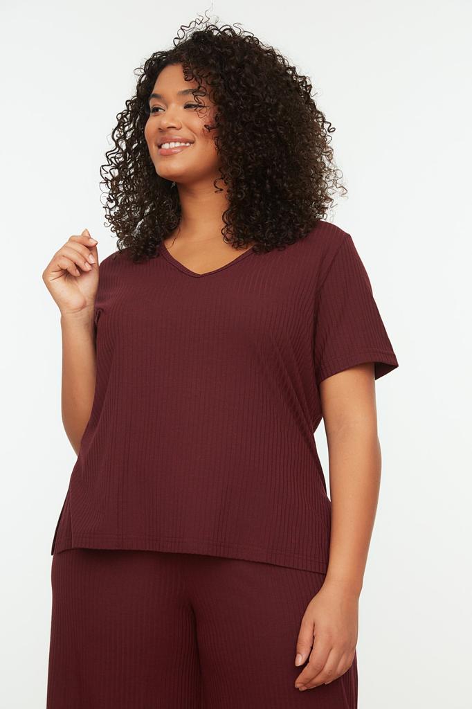 Dámská móda New Plus Big Size pyžamový set Pletený pyžamový set vínové barvy